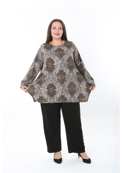 Kadın Yünlü Viskon Likralı Desenli Büyük Beden Tunik indirimleri