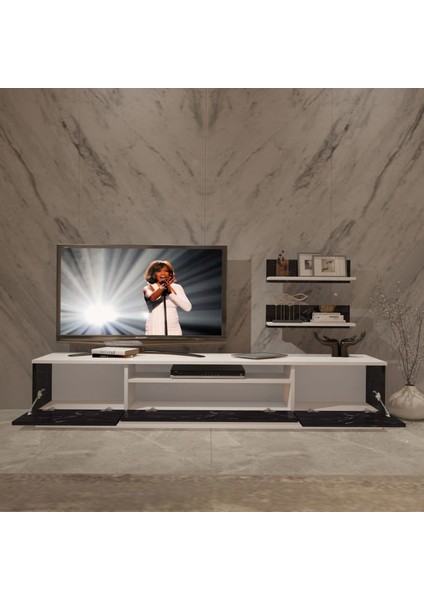Trio 4s Mdf Tv Ünitesi Tv Sehpası - Beyaz - Siyah Mermer modelleri