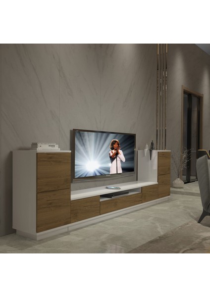 Trio ON2S Mdf Tv Ünitesi Tv Sehpası - Beyaz - Pera