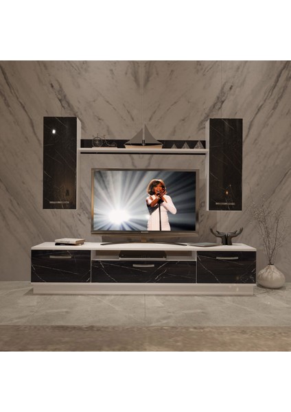 Trio 5d Mdf Tv Ünitesi Tv Sehpası - Beyaz - Siyah Mermer fiyatları