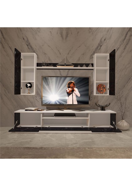 Trio 5d Mdf Tv Ünitesi Tv Sehpası - Beyaz - Siyah Mermer modelleri