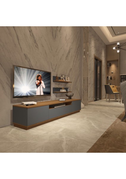 Trio 4s Mdf Tv Ünitesi Tv Sehpası - Ceviz - Antrasit