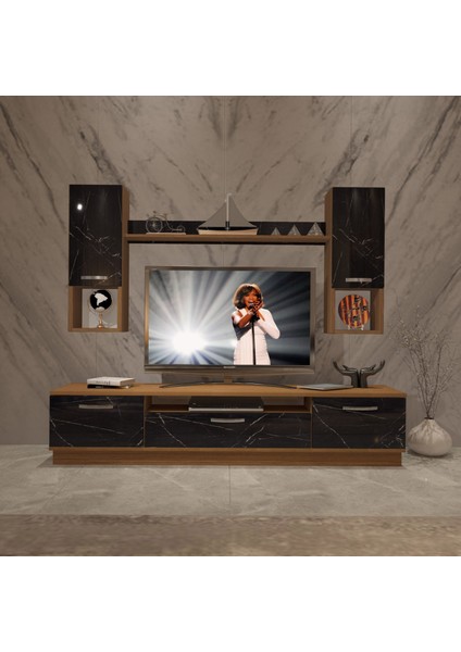 Trio 5da Mdf Tv Ünitesi Tv Sehpası - Ceviz - Siyah Mermer fiyatları