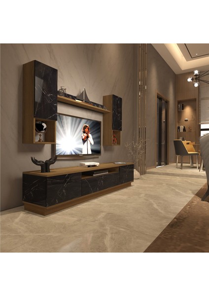 Trio 5das Mdf Tv Ünitesi Tv Sehpası - Pera - Siyah Mermer