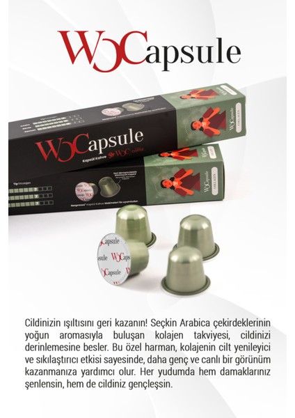 Wocapsule Kolajen Takviyeli Orta Kavrulmuş Arabica Kapsül Kahve 10'lu – Nespresso ve Filtre Kahve Makinelerine Uyumlu modelleri