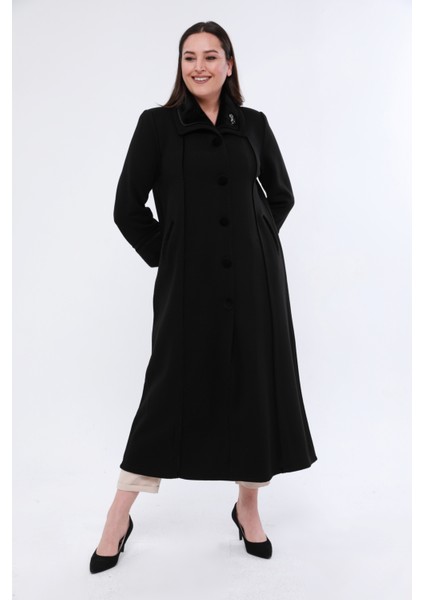 Çelik Örgü Kadın Büyük Beden Kürklü Tesettür Kalın Hırka Kışlık Anne Triko Pardesü