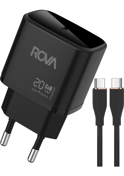SB122T 20W Type-C Hızlı Şarj Adaptörü + Type-C To Type-C Kablo Seti – Güvenlik Sertifikalı, Siyah