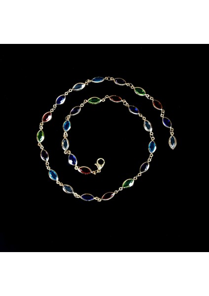 Oval Renkli Taşlı Y Model Kadın Kolye/ Bileklik, Uzunluğu 49 Cm modelleri