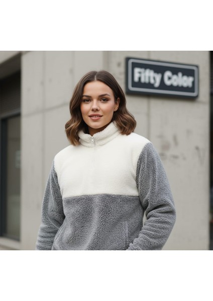 Kadın Yarım Fermuarlı Peluş Sweatshirt – Rahat ve Sıcak Kışlık Üst fiyatları