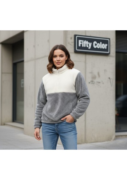 Kadın Yarım Fermuarlı Peluş Sweatshirt – Rahat ve Sıcak Kışlık Üst modelleri