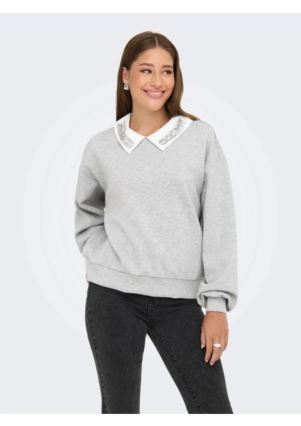 15356097 Yaka Tas Isli Kadin Sweat - Gri modelleri