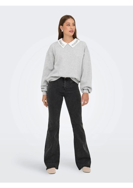 15356097 Yaka Tas Isli Kadin Sweat - Gri fırsatları