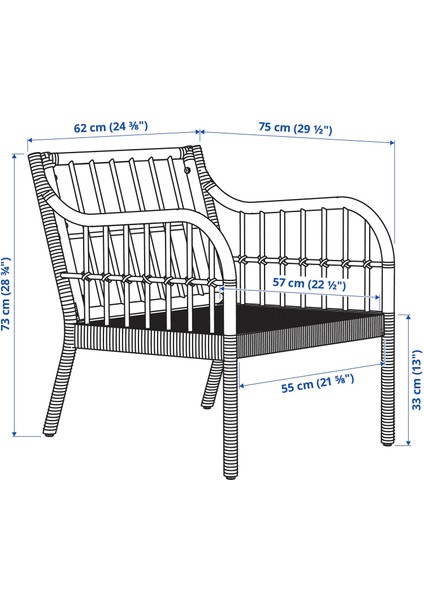 Holmsta Rattan Koltuk Rattan Fröknabo Minderli fiyatları