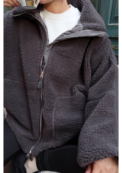 Füme Dik Yakalı Cepli Peluş Mont MG1966 fiyatları