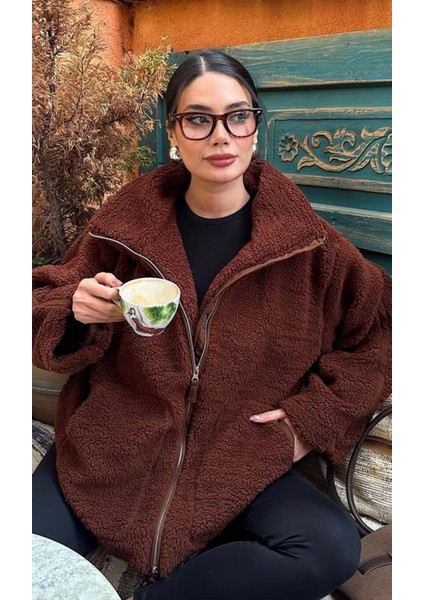 Acı Kahverengi Dik Yakalı Cepli Peluş Mont MG1966 fiyatları