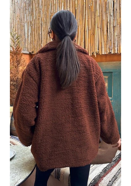 Acı Kahverengi Dik Yakalı Cepli Peluş Mont MG1966 fırsatları