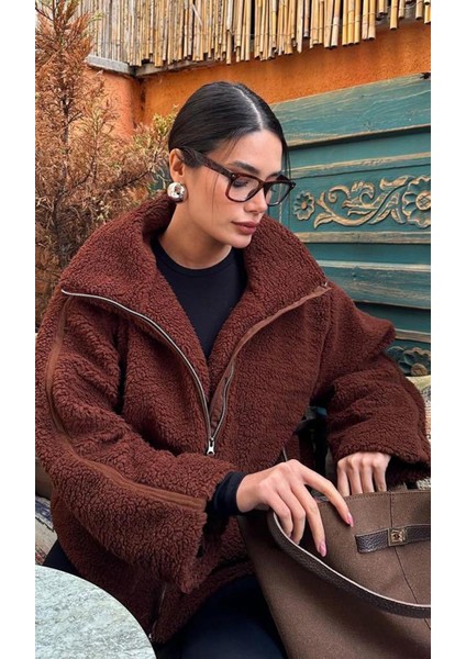 Acı Kahverengi Dik Yakalı Cepli Peluş Mont MG1966 indirimleri