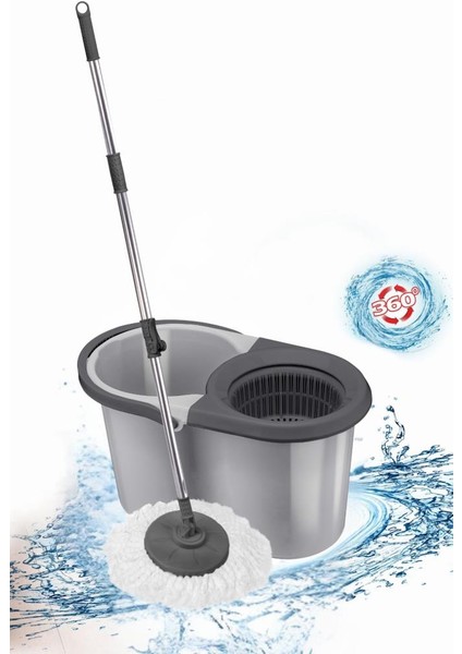 F139 Balerina Otomatik Sıkma Temizlik Seti, Döner Başlıklı Mikrofiber Temizlik Mop Seti Gri