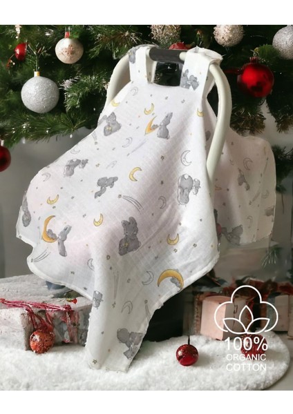 Oeko Belgeli Gri Muslin Kumaş Çıtçıtlı Puset Örtüsü – Bulut ve Hayvan Desenli, Bebek Arabası ve Ana Kucağı İçin fırsatları