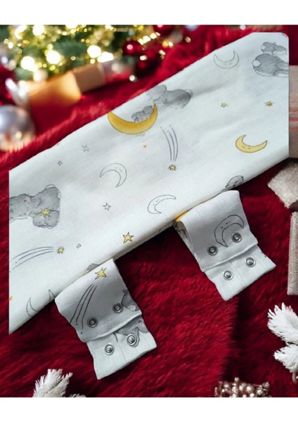 Oeko Belgeli Gri Muslin Kumaş Çıtçıtlı Puset Örtüsü – Bulut ve Hayvan Desenli, Bebek Arabası ve Ana Kucağı İçin