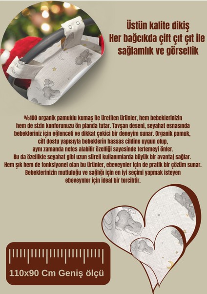 Oeko Belgeli Gri Muslin Kumaş Çıtçıtlı Puset Örtüsü – Bulut ve Hayvan Desenli, Bebek Arabası ve Ana Kucağı İçin