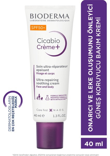 Cicabio Cream SPF50+ Onarıcı, Leke Önleyici Güneş Koruyucu İçeren Yüz, Vücut Bakım Kremi Bebek, Çocuk ve Yetişkin Kullanımına Uygun 40 ml