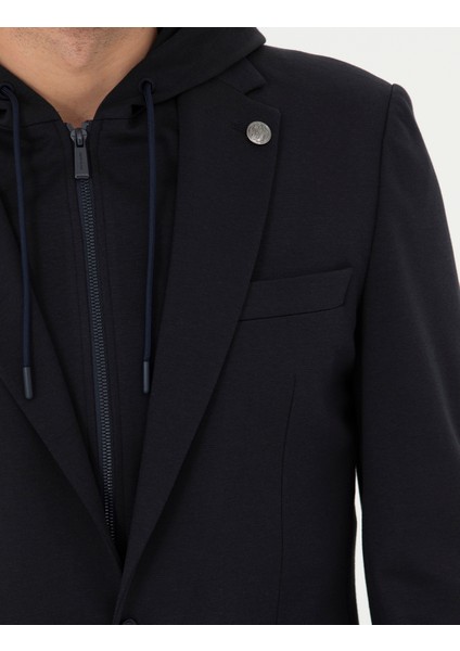 Erkek Lacivert Slim Fit Kapüşonlu Ceket 50287480-VR033