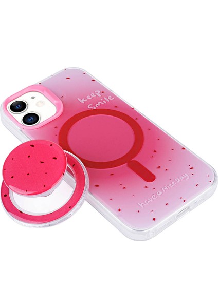 - Apple iPhone 11 Kılıf M-Safe Şarj Özellikli Tak-Çıkar Pop Soketli Tiktok Kapak - Pembe Koyu - T30324