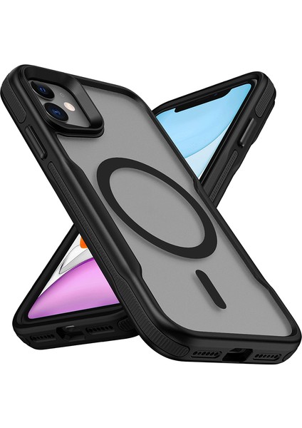 - Apple iPhone 11 Kılıf M-Safe Şarj Özellikli Renkli Kenar Airbag Şeritli Lamer Kapak - Siyah - T34628