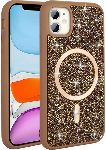 - Apple iPhone 11 Kılıf Pırlanta Tasarımlı M-Safe Şarj Özellikli Mozaik Silikon Kapak - Desert Titanyum - T36331 indirimleri