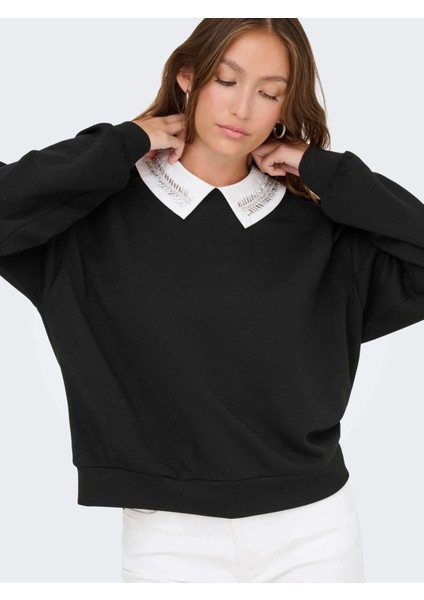 15356097 Yaka Tas Isli Kadin Sweat - Siyah fiyatları
