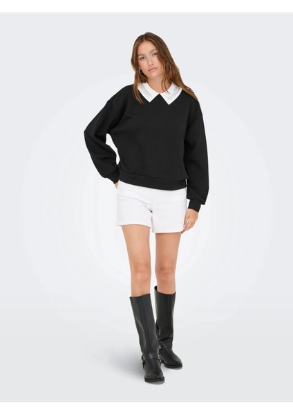 15356097 Yaka Tas Isli Kadin Sweat - Siyah modelleri