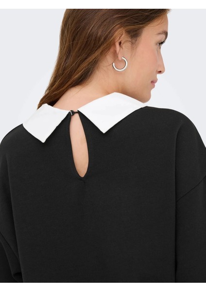 15356097 Yaka Tas Isli Kadin Sweat - Siyah