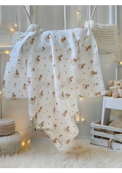 Çok Amaçlı Ceylan Desenli Müslin Bebek Örtü & Battaniye %100 Pamuk Oeko-Teks Sertifikalı 75X75 cm fırsatları