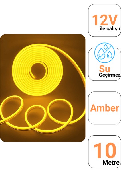 12 Volt 10 Metre Amber Neon Led Işık Prize Takılmaya Hazır Değil Esnek Silikon Şerit Led fiyatları