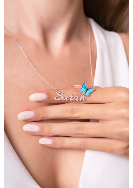 925 Ayar Gümüş Mavi Kelebek Kolye – Zarif ve Şık Kelebek Koleksiyonu Takı Tasarımı