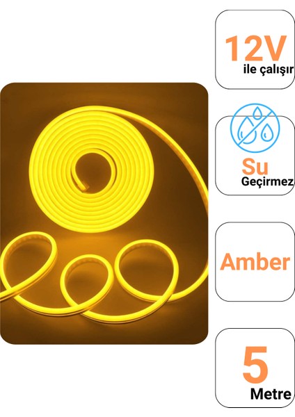 12 Volt 5 Metre Amber Neon Led Işık Prize Takılmaya Hazır Değil Esnek Silikon Şerit Led fiyatları