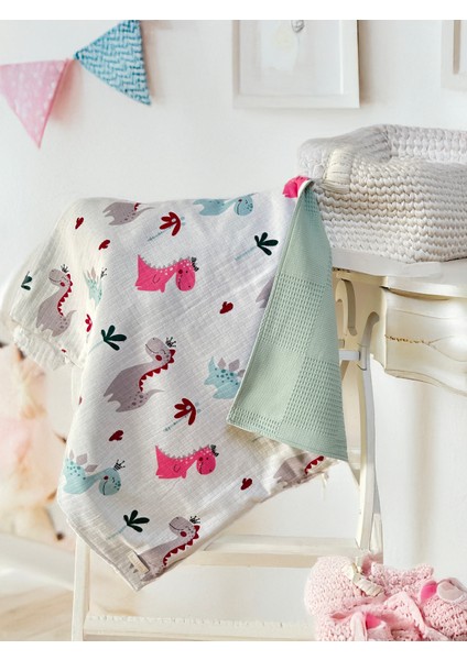 Çok Amaçlı Dinazor Desenli Müslin Bebek Örtü & Battaniye %100 Pamuk Oeko-Teks Sertifikalı 75X75 cm fiyatları