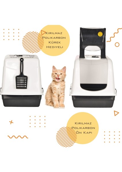Kırılmaz Kapaklı Büyük Kapalı Kedi Tuvaleti - Kürek Hediyeli indirimleri