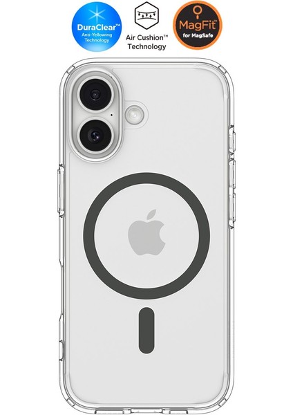 iPhone 17 ile uyumlu ince MagSafe Kılıf Ultra Hybrid Sararma Karşıtı DuraClear™ Hava Kanalı Teknolojisi™ Askeri Sınıf Koruma MagFit Clear Graphite Şeffaf Kapak - ACS10083