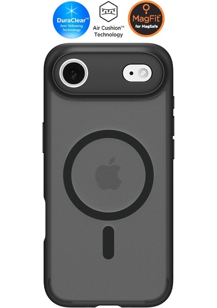iPhone Air ile uyumlu ince MagSafe Kılıf Ultra Hybrid Sararma Karşıtı DuraClear™ Hava Kanalı Teknolojisi™ Askeri Sınıf Koruma MagFit Frost Black Mat Kapak - ACS10054