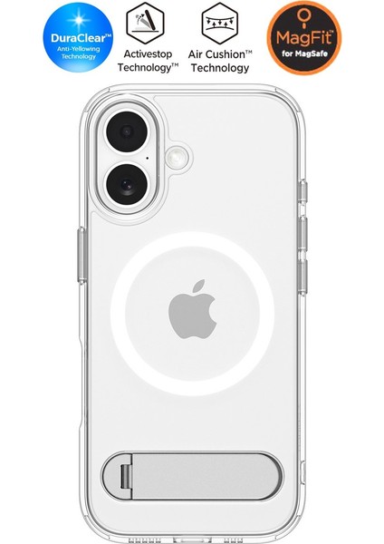 iPhone 17 ile uyumlu ince Kılıf MagSafe Kılıf Ultra Hybrid S Metal Stand'lı Sararma Karşıtı DuraClear™ Hava Kanalı Teknolojisi™ Askeri Sınıf Koruma MagFit Clear White Şeffaf Kapak - ACS09981