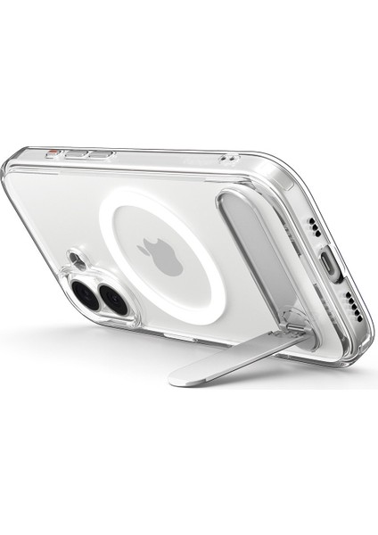 iPhone 17 ile uyumlu ince Kılıf MagSafe Kılıf Ultra Hybrid S Metal Stand'lı Sararma Karşıtı DuraClear™ Hava Kanalı Teknolojisi™ Askeri Sınıf Koruma MagFit Clear White Şeffaf Kapak - ACS09981