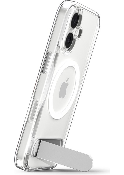 iPhone 17 ile uyumlu ince Kılıf MagSafe Kılıf Ultra Hybrid S Metal Stand'lı Sararma Karşıtı DuraClear™ Hava Kanalı Teknolojisi™ Askeri Sınıf Koruma MagFit Clear White Şeffaf Kapak - ACS09981