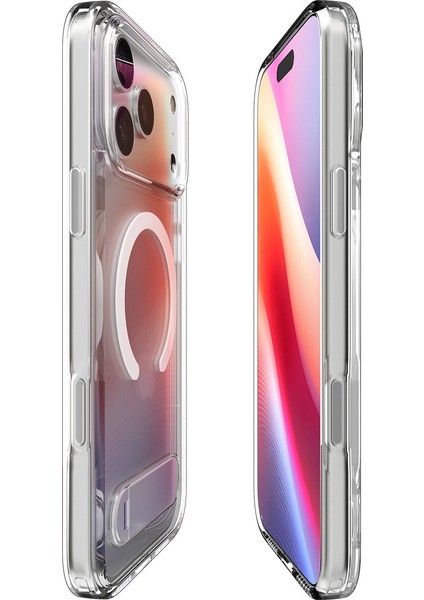 iPhone 17 Pro ile uyumlu ince Kılıf MagSafe Kılıf Ultra Hybrid S Metal Stand'lı Sararma Karşıtı DuraClear™ Hava Kanalı Teknolojisi™ Askeri Sınıf Koruma Clear White Şeffaf Kapak - ACS09946 fırsatları