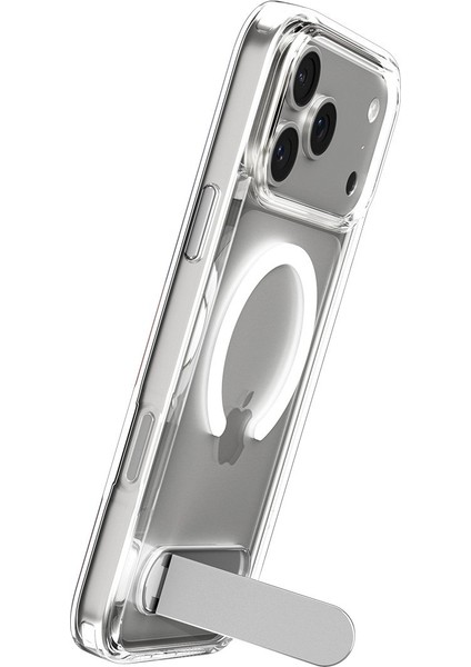 iPhone 17 Pro ile uyumlu ince Kılıf MagSafe Kılıf Ultra Hybrid S Metal Stand'lı Sararma Karşıtı DuraClear™ Hava Kanalı Teknolojisi™ Askeri Sınıf Koruma Clear White Şeffaf Kapak - ACS09946
