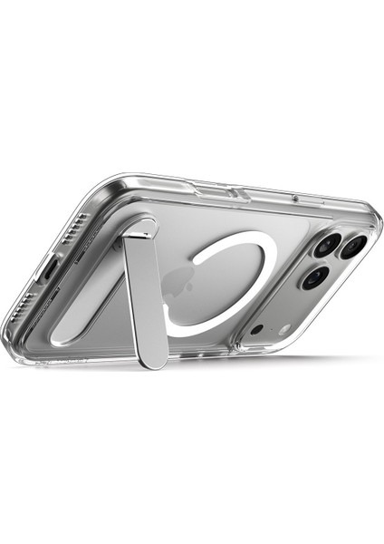 iPhone 17 Pro ile uyumlu ince Kılıf MagSafe Kılıf Ultra Hybrid S Metal Stand'lı Sararma Karşıtı DuraClear™ Hava Kanalı Teknolojisi™ Askeri Sınıf Koruma Clear White Şeffaf Kapak - ACS09946