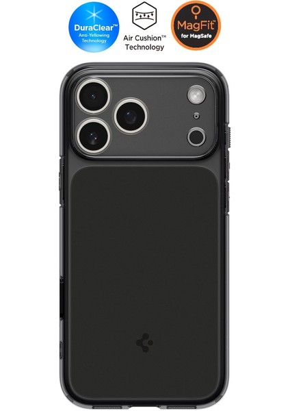 iPhone 17 Pro Max ile uyumlu ince MagSafe Kılıf Ultra Hybrid T Force Kamera Butonu Sararma Karşıtı DuraClear™ Hava Kanalı Teknolojisi™ Askeri Sınıf Koruma Matte Black Şeffaf Kapak - ACS10047