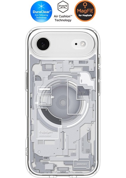 iPhone Air ile uyumlu ince MagSafe Kılıf Ultra Hybrid Sararma Karşıtı DuraClear™ Hava Kanalı Teknolojisi™ Askeri Sınıf Koruma MagFit Zero One White Tasarım Kapak - ACS10056