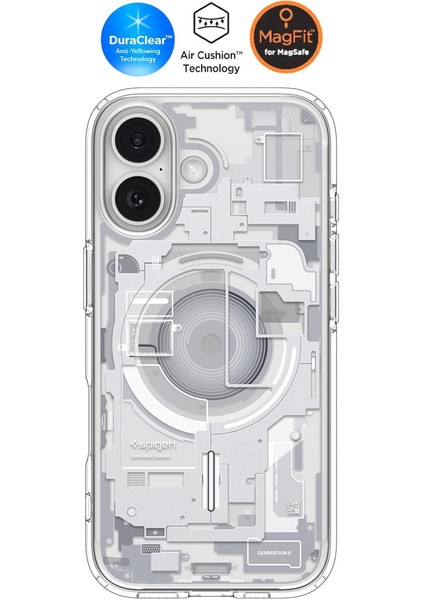 iPhone 17 ile Uyumlu ince MagSafe Kılıf Ultra Hybrid Sararma Karşıtı DuraClear™ Hava Kanalı Teknolojisi™ Askeri Sınıf Koruma MagFit Zero One White Tasarım Kapak - ACS10087